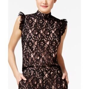 Shift Juniors' Lace Ruffled Top Blouse Small Sleeveless Floral Pattern Overlay